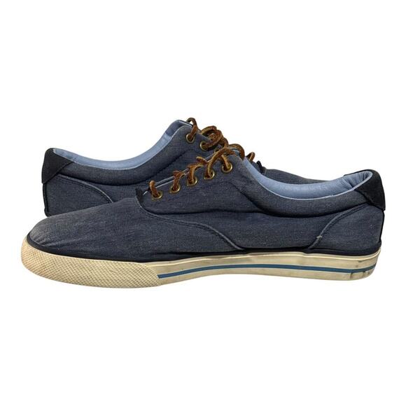 Polo Ralph Lauren Vaughn Washed Blue Canvas Sneakers Men's Size 10.5 Boat Shoes - Picture 7 of 8